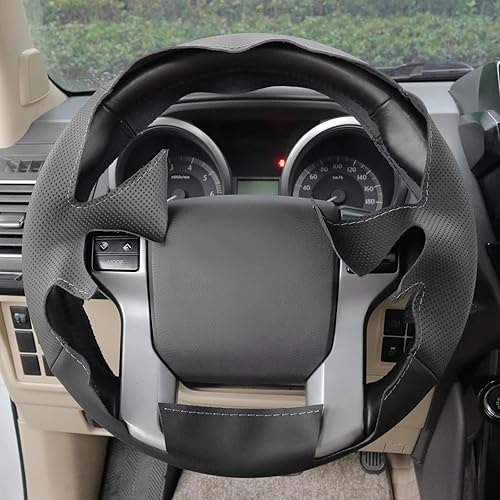Vista 3 de MEWANT Funda para volante para Toyota Land Cruiser Prado 2010-2017 / Tundra 2014-2020 / Tacoma 2012-2019 / 4Runner 2010-2020 / Sequoia 2014 Piel
