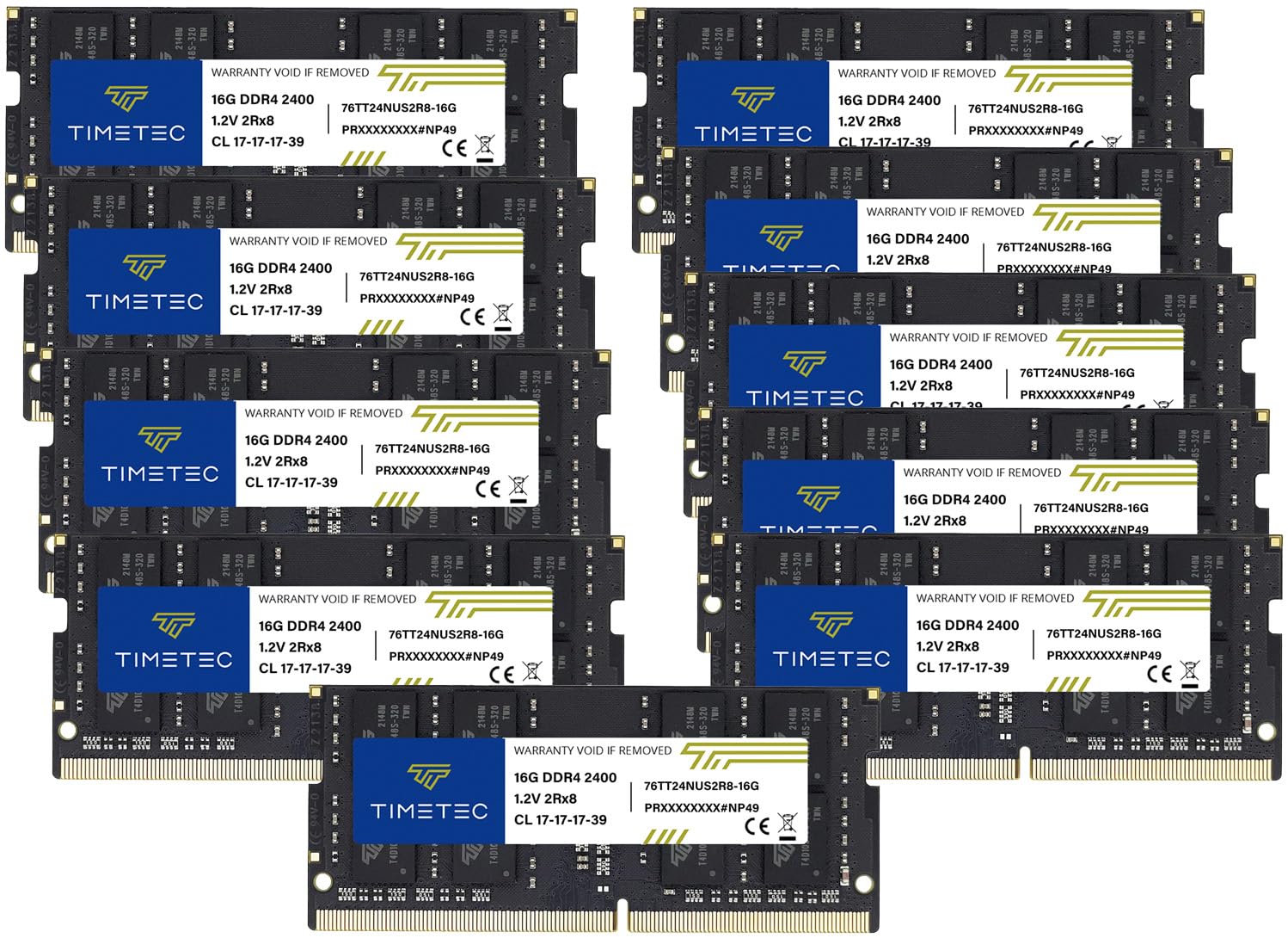 Timetec 160GB KIT (10x16GB) DDR4 2400MHz (PC4-2400T) PC4-19200 SODIMM Laptop RAM – 260-Pin 1.2V CL17 Non-ECC Unbuffered Memory Module for Laptop, Notebook, Mini PC, All-in-One