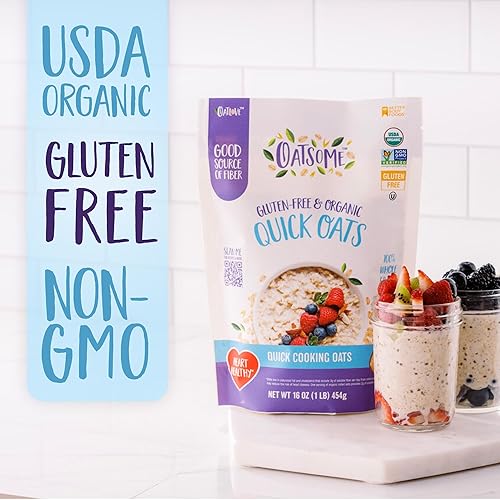 Miniatura 6 de Oatsome Avena rápida orgánica, bolsa de 1 libra, sin gluten, avena integral para avena, hornear y granola