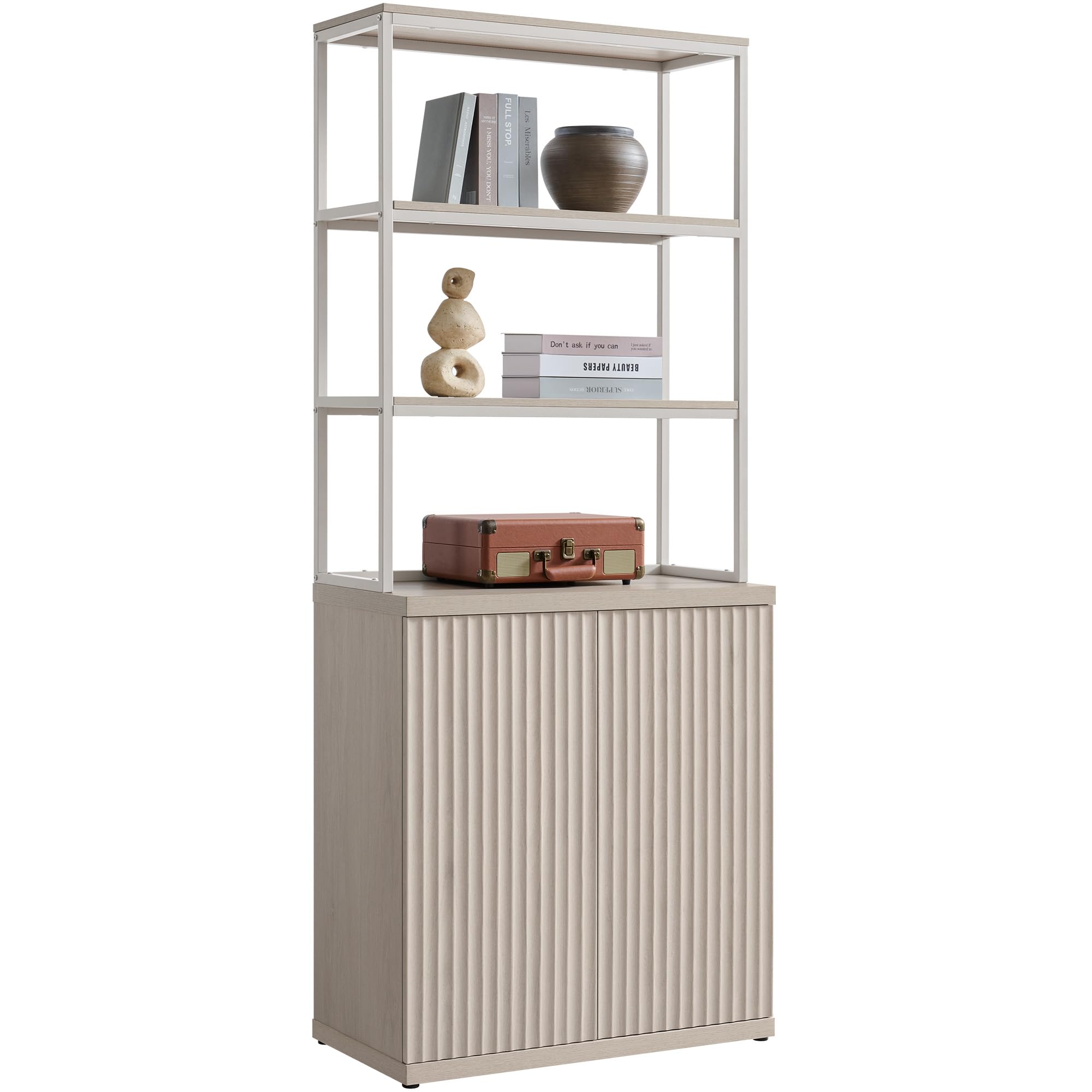 SICOTAS Book Shelf Fluted Bookshelf Cabinet - 75" Tall Bookcase 6 Tier Large Bookshelves with Doors Storage Modern Wide Book Shelves Case for Living
