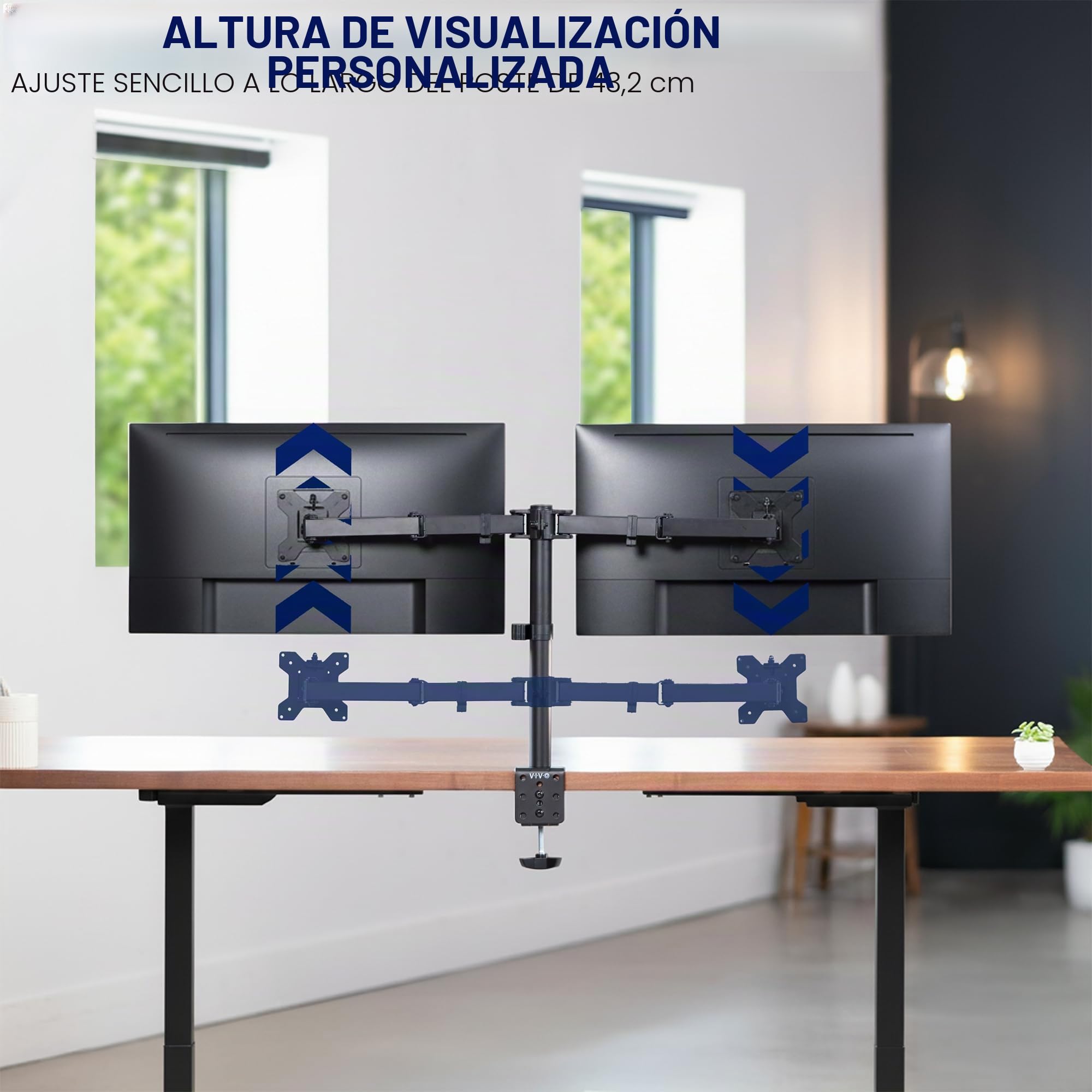 Vivo Soporte de Escritorio para Monitor Doble, Soporte de Acero Totalmente Ajustable, soporta 2 Pantallas de computadora de hasta 30 Pulgadas y máximo 22 Libras Cada una, Negro, STAND-V002