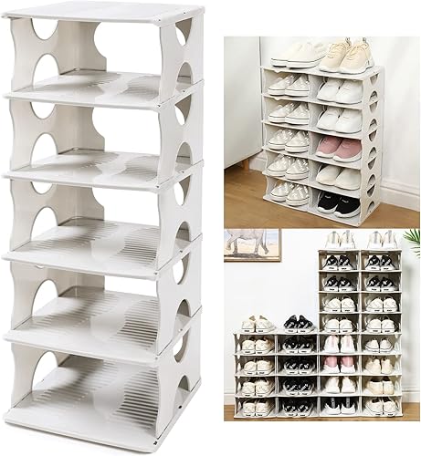 Zapatero de 6 niveles, organizador apilable de almacenamiento de zapatos para entrada de dormitorio, zapatero ajustable, estante organizador de