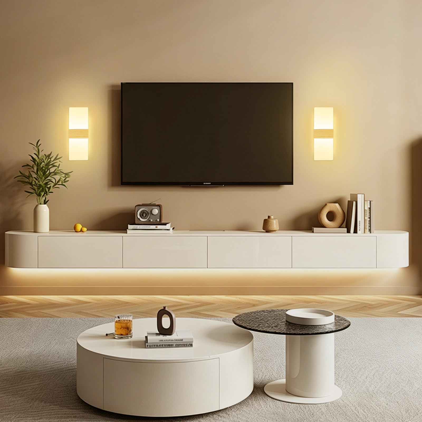 2 pièces Applique Murale Intérieure Bois 3000K Blanc Chaud 12W Lampe Murale Chambre LED Moderne en Acrylique Applique Murale Éclairage Haut et Bas pour Couloir Escalier Chambre Salon