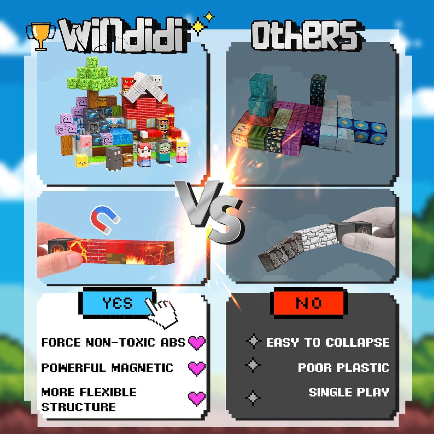 200PCS Magnetic Blocks - Magnetic Building Toys with 6PCS Bases, Travel Magnetic Tiles Game for Kids, Mini Magnetic Tiles for Toddler Boys Age 3-5 4-8 8-12, STEM Sensory Outdoor Travel Toys Gifts