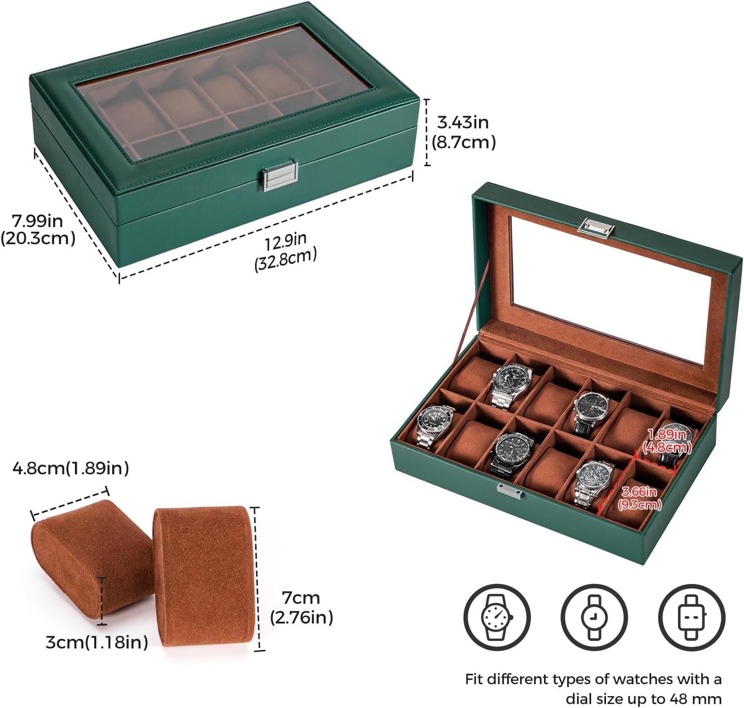 ProCase Watch Box Organizer, 12 Slot Watch Display Case With Glass Lid, Watch Storage Holder Mens Watch Case, Anniversary Birthday Valentine Gifts for Men Women -12 Slot, MidnightGreen