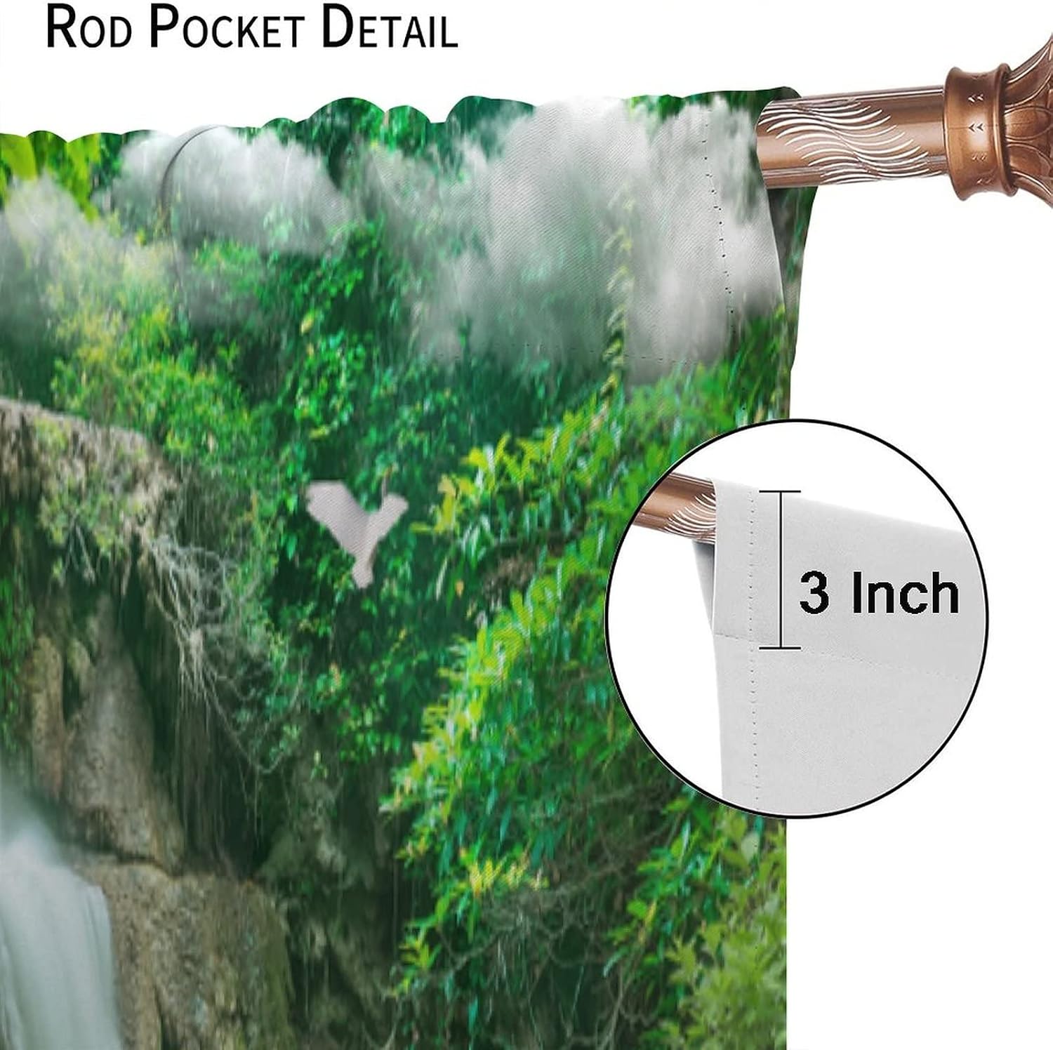 Waterfall Deocr Curtain, Japanese Style Waterfall Mountain Cloud Boat Flower Dreamy Scenes Home Decor Windows Rod Pocket Curtain for Living Room Nursery Boys Girls Bedroom Window Drapes 42" Wx63 L