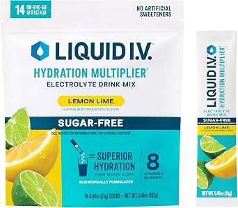 Liquid I.V. Sugar-Free Hydration Multiplier - Lemon Lime - Sugar-Free Hydration Powder Packets | Electrolyte Drink Mix | Easy Open Single-Serving Stick | Non-GMO | 14 Sticks