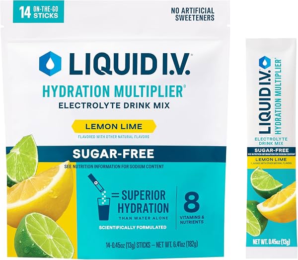 Multiplicador de hidratación Liquid I.V. sin azúcar - Lima limón | Mezcla de polvo de electrolitos | 1 paquete (14 porciones)