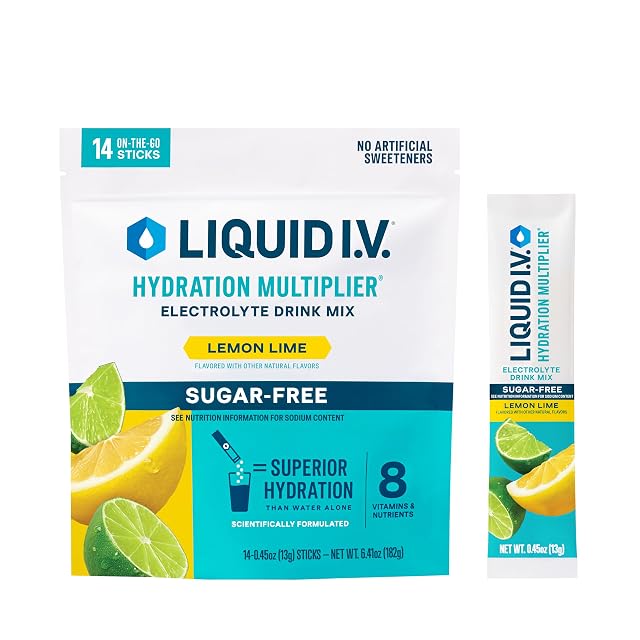 Liquid I V Hydration Multiplier Sugar-Free - Lemon Lime Electrolyte Powder Drink Mix 1 Pack 14 Servings