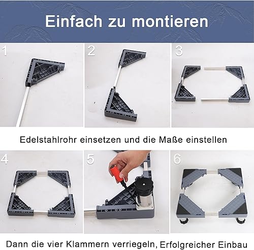 Miniatura 3 de Soporte de base de lavadora para refrigerador, base de aire acondicionado, 4 patas, altura 11.4-12.6 in, contenedor ajustable para plantas, longitud