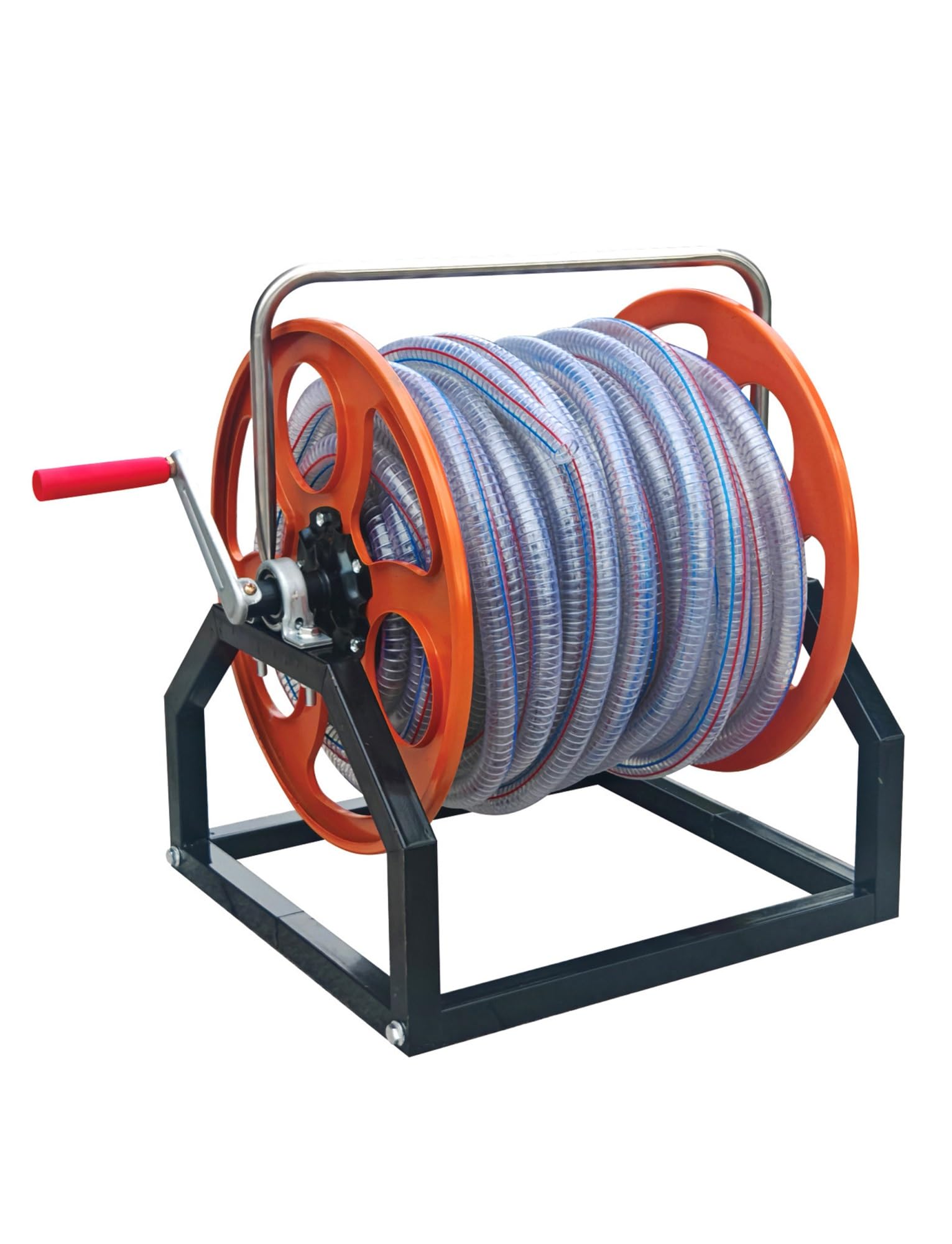 Carrete de manguera de jardín, organizador de manguera de metal portátil, soporte de montaje en pared para riego de césped y almacenamiento de cables