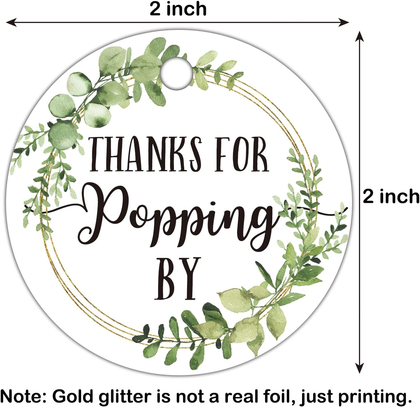 Thanks for Popping by Tags, Greenery Baby Shower Favor Tags, Bridal Shower, Wedding, 2 Inch, 50-Pack - Image 2