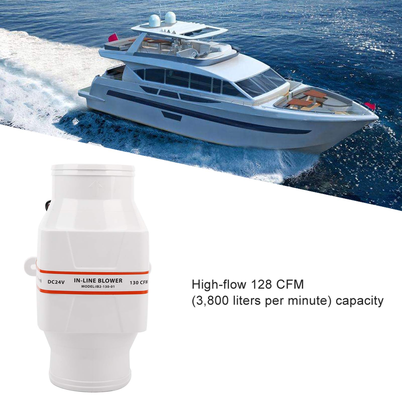 Ligne Souffleur Cale 3 Pouces/75 mm Ventilateur de Refroidissement Air 24V Silencieux Tuyau d'évacuation d'air Extracteur d'air Ventilateur Extracteur Haut débit Ventilateur pour Yacht Bateau RV