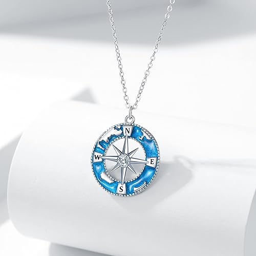 Miniatura 3 de Collar de montaña de brújula de plata de ley, colgante de mapa azul marino, graduación, amistad, talismán, collar de viaje, regalo de graduación,