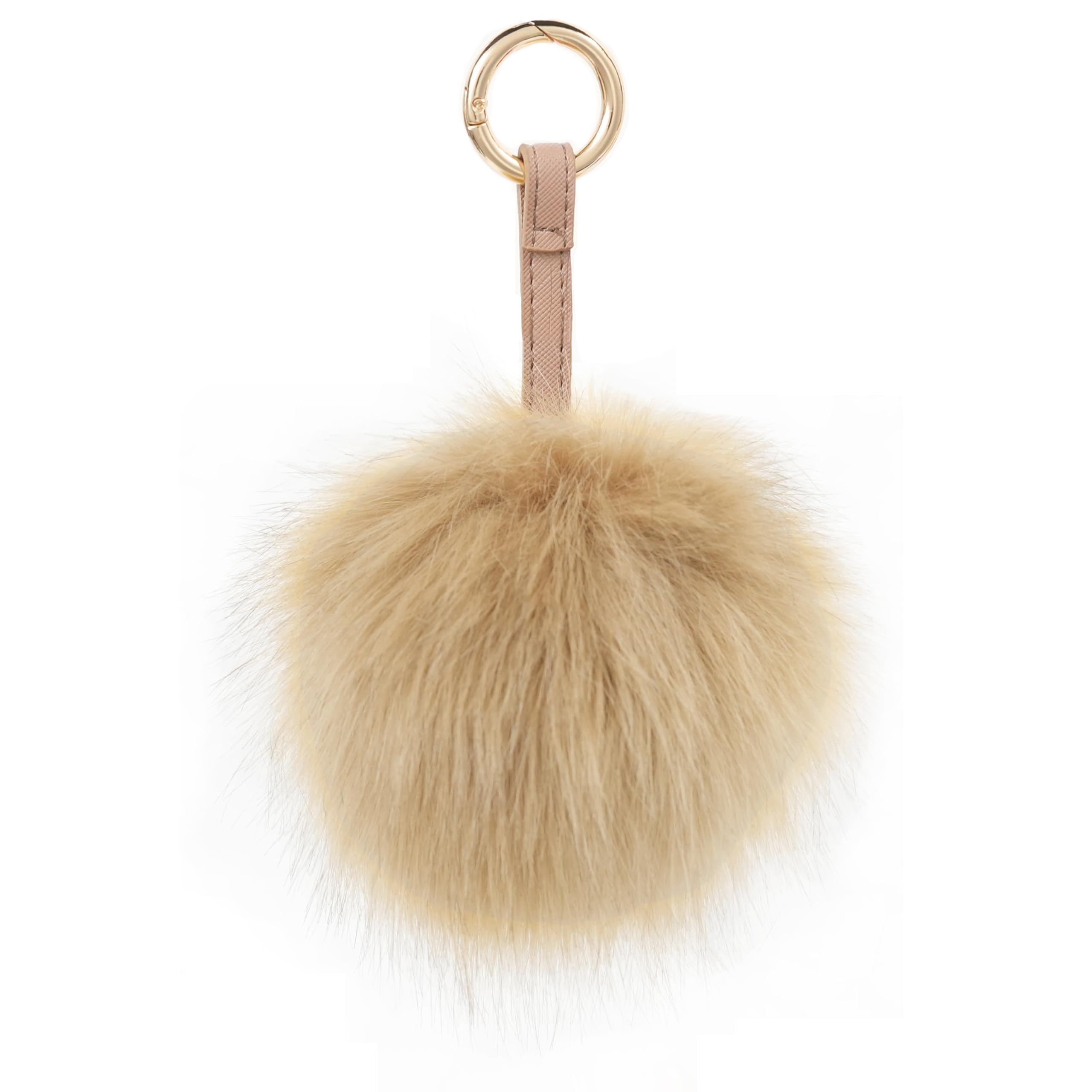 S.ROMZA Pom Pom Keychain Artificial Faux Fur Ball Keychains Fluffy Plush Keychain Pom Pom Bag Charm for Hand Bag Backpack Wallet Pendant Women's Key chain Decoration (Khaki)