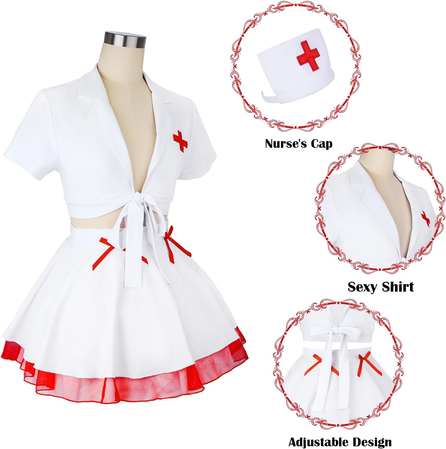 Women Sexy Nurse Costume Set 3 Pcs Nurse Uniform Halloween Cosplay Costume - Image 3