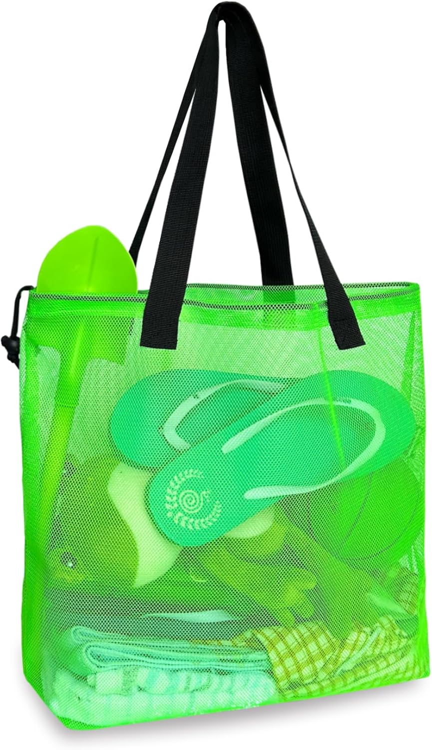 Reusable 4Pack Colorful Mesh Beach Tote Bags,Mesh Shopping Bag With Drawstring For Travel,Toys,Gift Or Laundry … … - Image 6