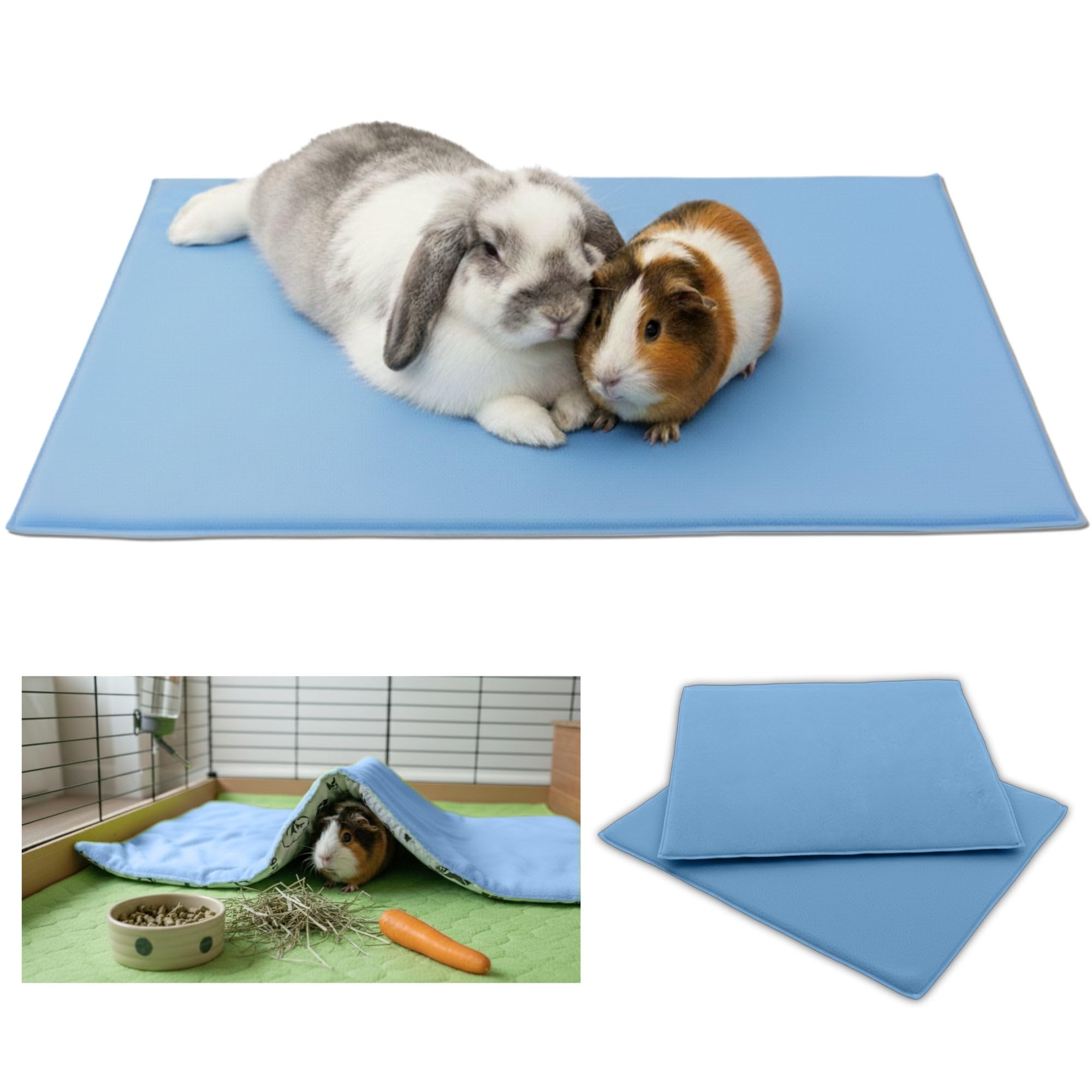Tapis polaire pour cochon d'inde et lapin lavable lot de 2 bleu 35x70 cm