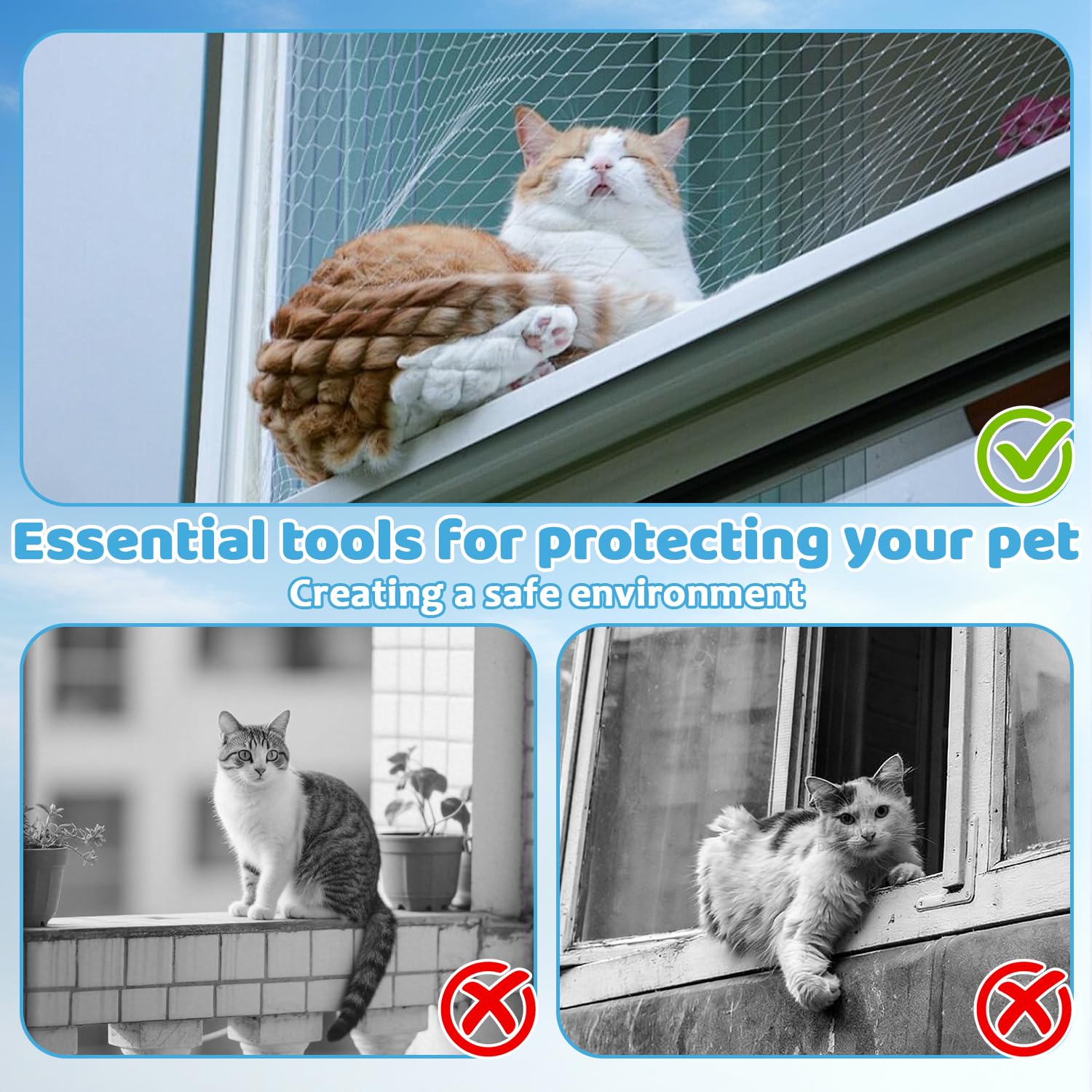 Rete per Gatti, 10 x 3 m Rete per Gatti Balcone, Rete Anti Uccelli, Rete Anti Piccioni, Multifunzione Rete Gatti, Rete Gatti Balcone, Rete per Gatti Tagliabile, per Balconi, Finestre, Terrazzo
