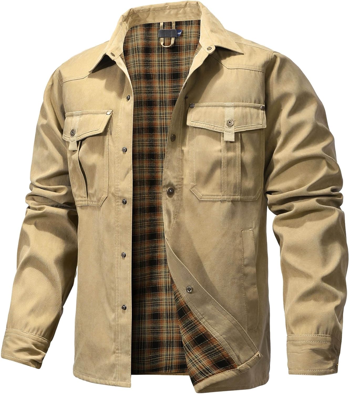 HYPESTFIT Men's Flannel Lined Shacket Jacket Plaid Brushed Lining Cowboy Western Twill Outdoor Shirt Jacket - Image 5