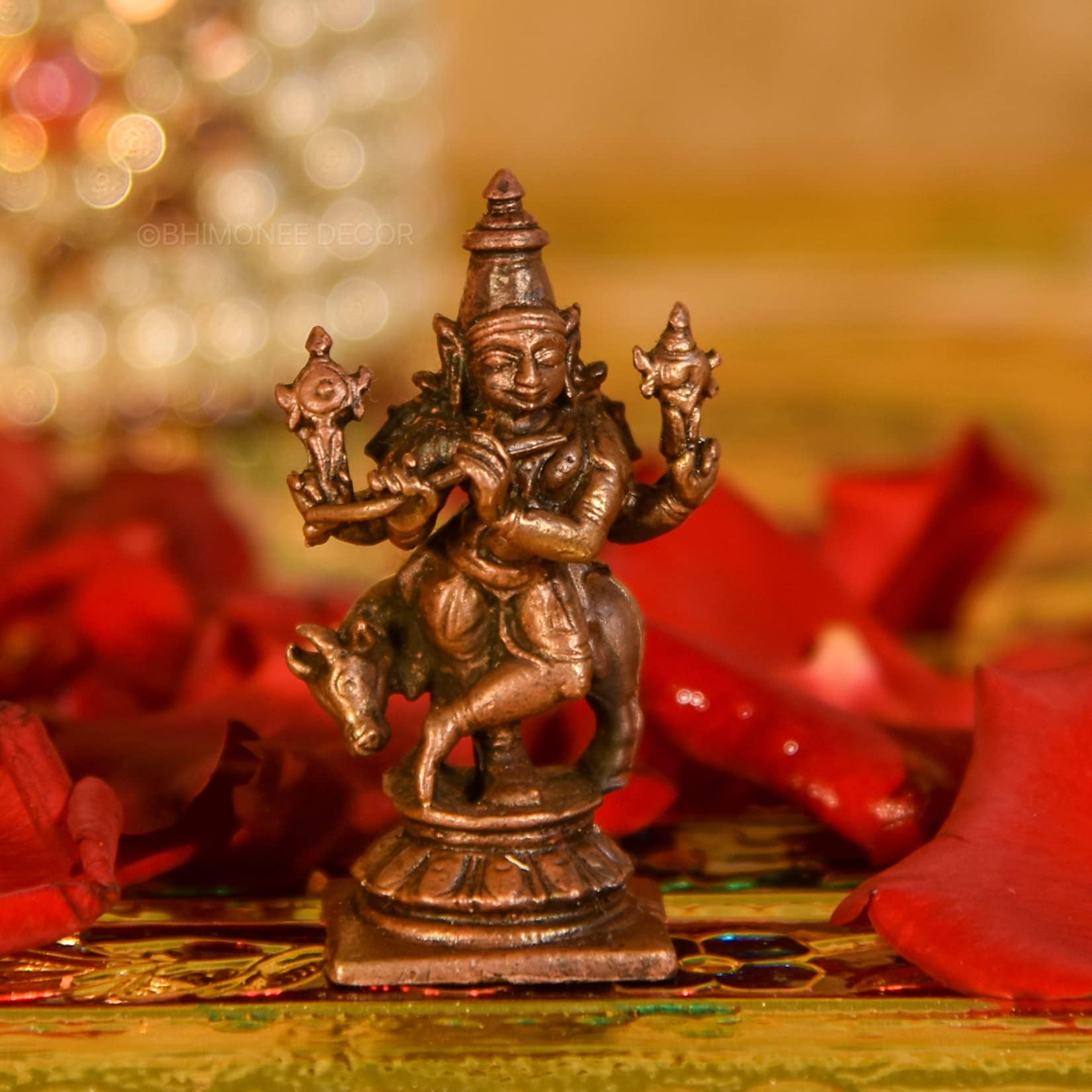 Bhimonee Decor Copper Statue Handmade Small Krishna 2 Inch Idol Statue Showpiece for Home Temple Decoration Office Desk II Beautiful Gift Great for Congratulations II