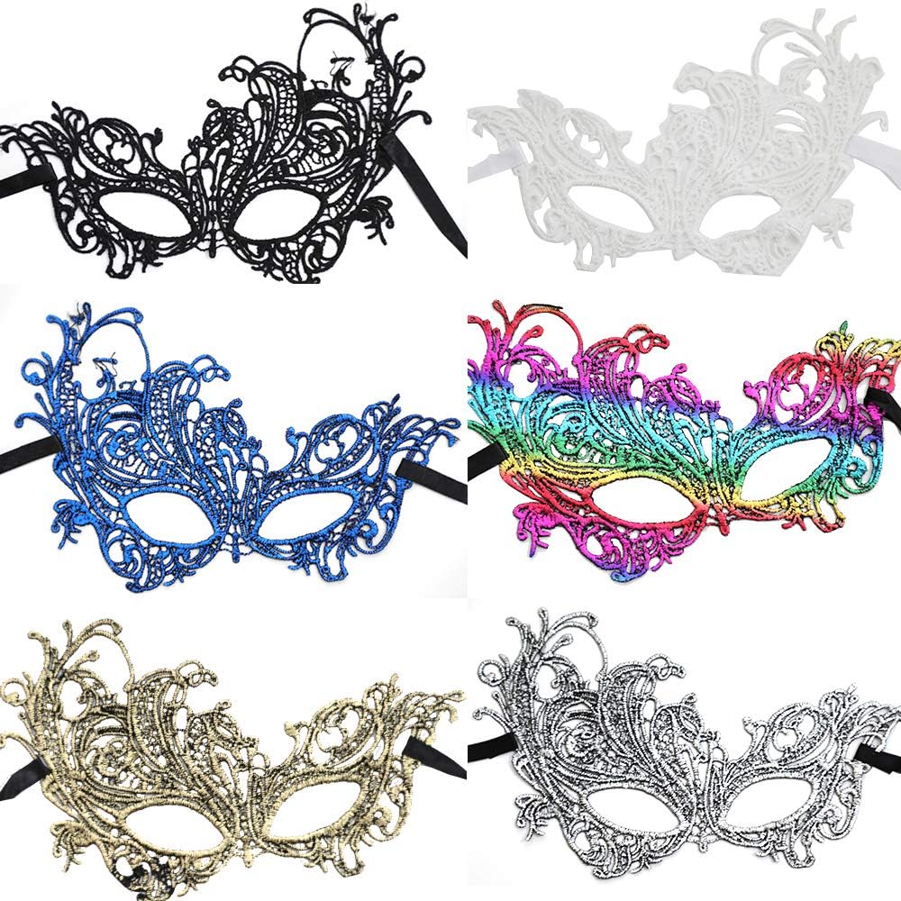 Envysun Masquerade Mask 6pcs Lace Exquisite Eye Mask Women’s Venetian Party Fashion Mask Multicolored