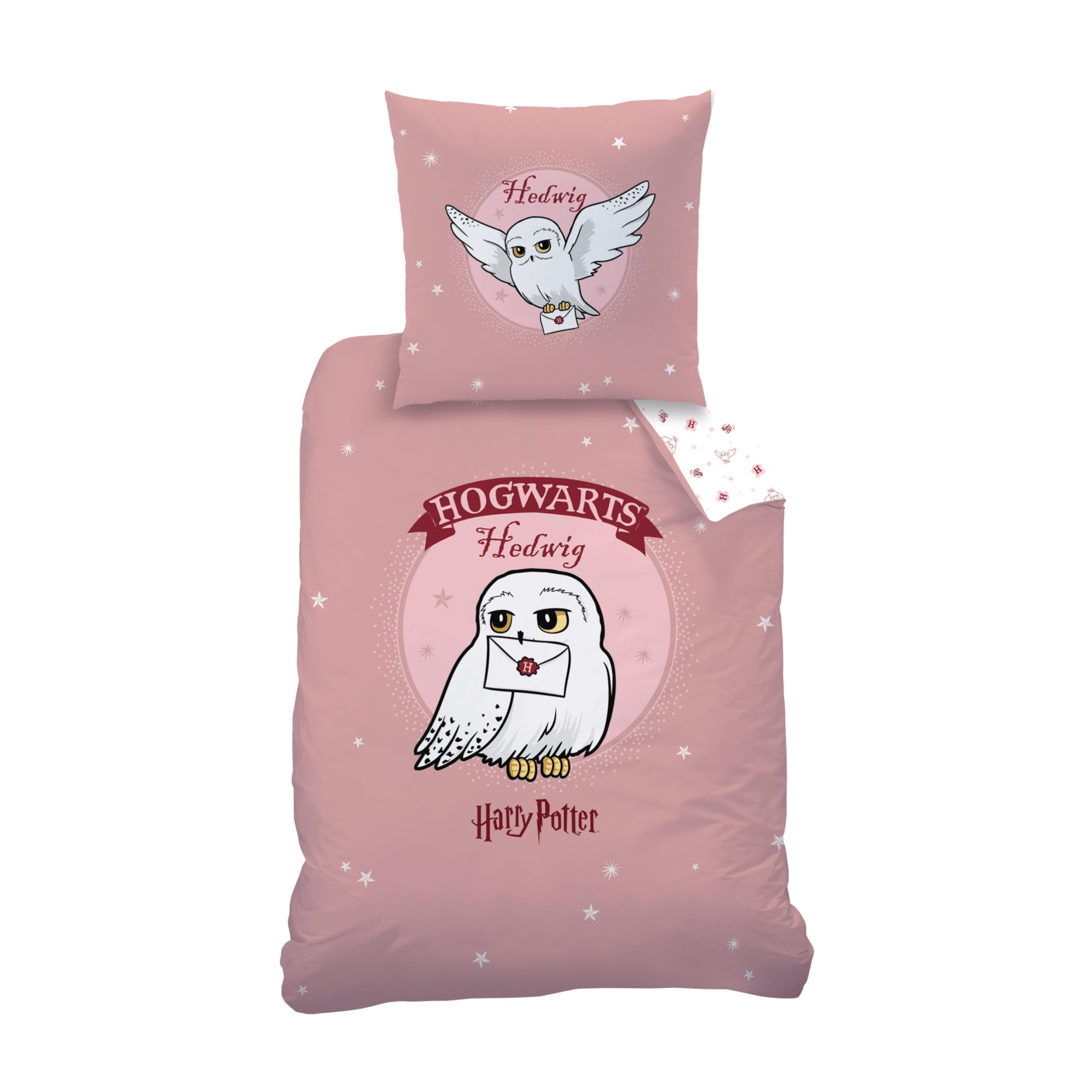 Harry Potter Bettwäsche 135x200 + 80x80 – Eule Hedwig Kinderbettwäsche – 100% Baumwolle – Wendemotiv – Mädchen Bettwäsche Set – Reißverschluss – Geschenk-Idee