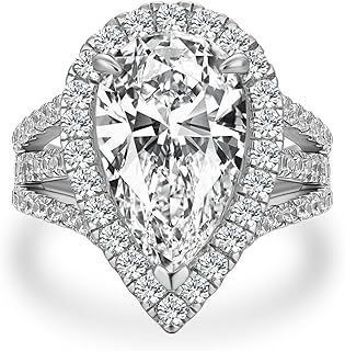Luxury 5.0CT Pear Cut Engagement Ring for Women, S925 Silver Split Triple Shank Halo AAAAA CZ Promise Ring