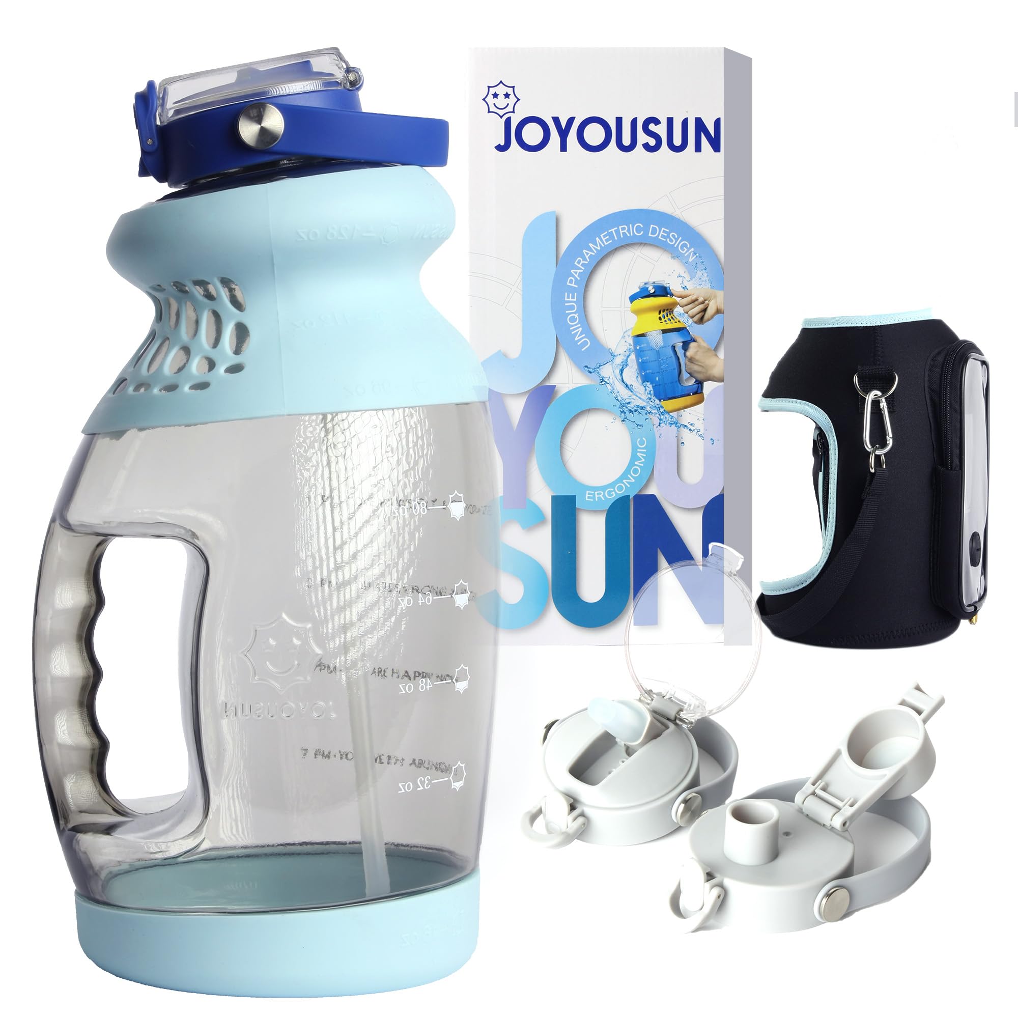 Ergonomische Wasserflasche mit Zeitanzeige, amerikanischer Tritan, 3,5 l Wasserkrug, Sport-Wasserflasche mit Strohhalm, Fitness-Wasserflasche mit Zeit, große Wasserflasche, Blau