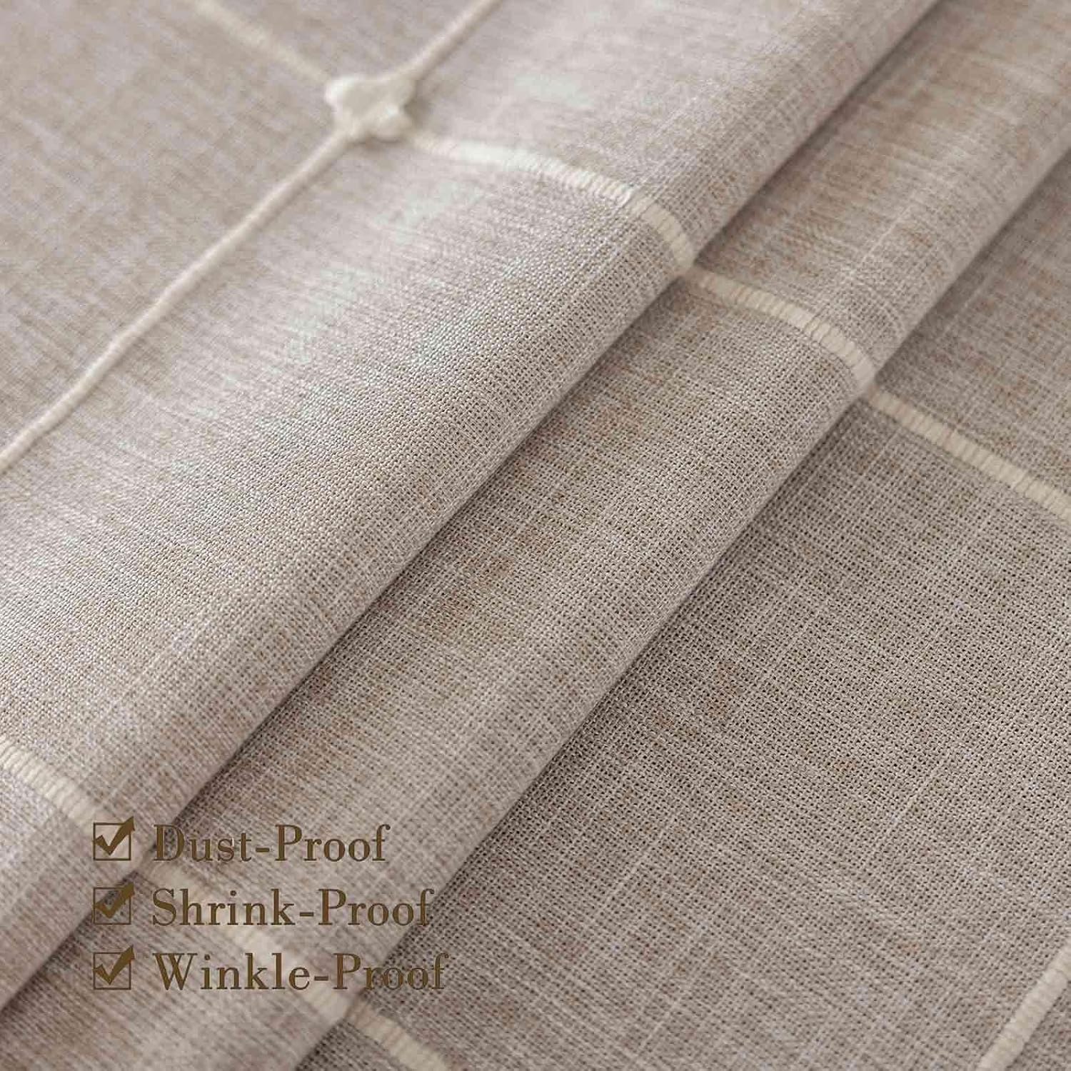 Rectangle Tablecloth Boho Grid with Tassels 55 x 120 Inch, Light Tan Embroidered Table Cloth Cover Heavy Weight Linen Look Farmhouse Plaid Checked, Water Resistant, Picnic, Indoor Kitchen Dining Beige