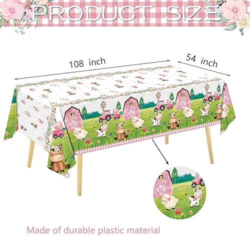 Miniatura 2 de Oigco Mantel desechable para fiesta de cumpleaños de animales de granja, 3 piezas, para decoración de cumpleaños de niñas, 54 x 108 pulgadas
