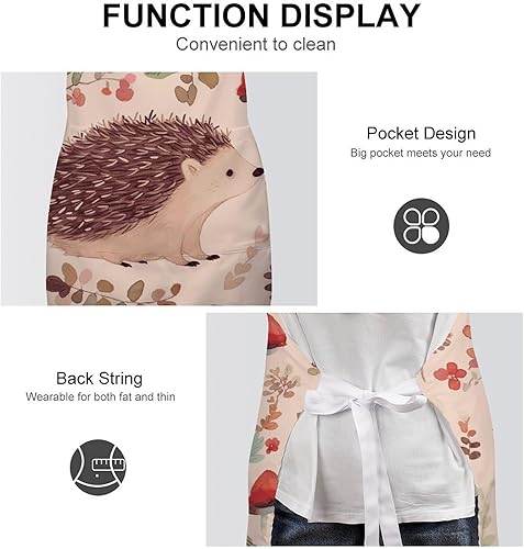 Miniatura 6 de MUSM Apron for Adults - 27.6 X 31.5 Inch, Heavy-Duty Polyester Aprons with Two Large Pockets, Waterproof Lovely Hedgehog Kitchen Apron for Cooking,
