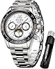 OLEVS Mens Automatic Watches Silver Bezel Stainless Steel Luxury Dress Mechanical Moon Phase Waterproof Wrist Watches for Mens Multi Date
