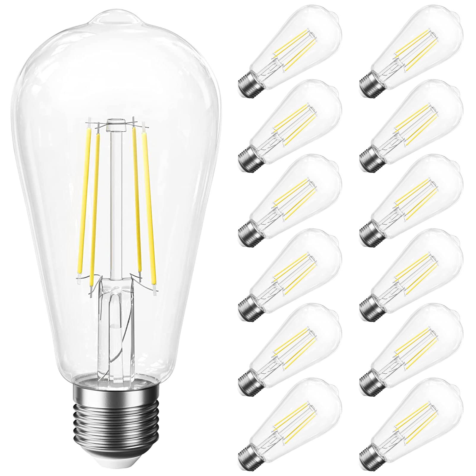 SHINESTAR12-Pack E26 LED Bulb 60 watt, Dimmable, Vintage Edison Light Bulbs, 4000K Bright White
