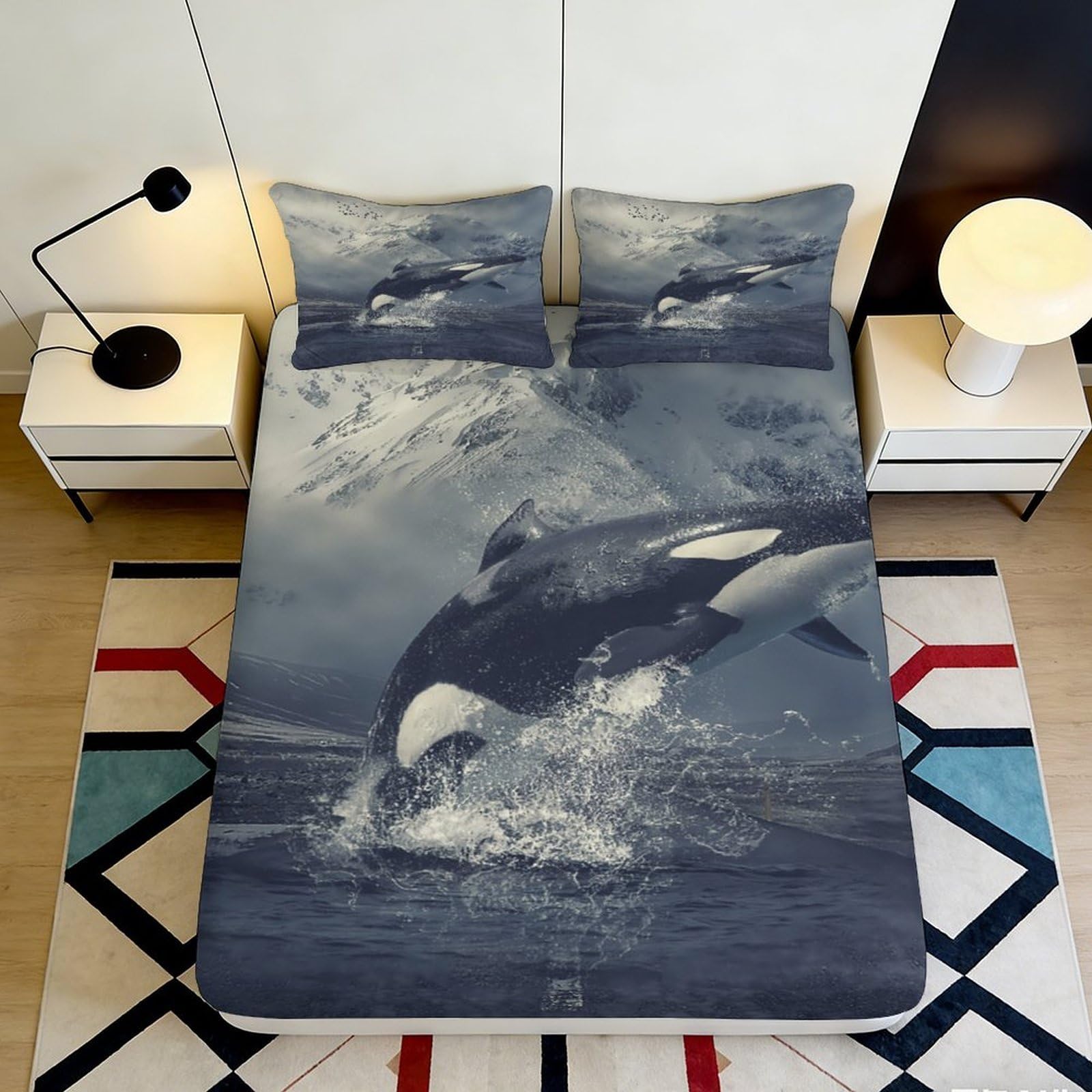 Pnayamiorkfel Style-5 3D Printed Ocean Whale Fitted Sheet Microfiber Soft Breathable Mountain Splash Mattress Cover For Bedroom Dorm Decor 90X200x25cm