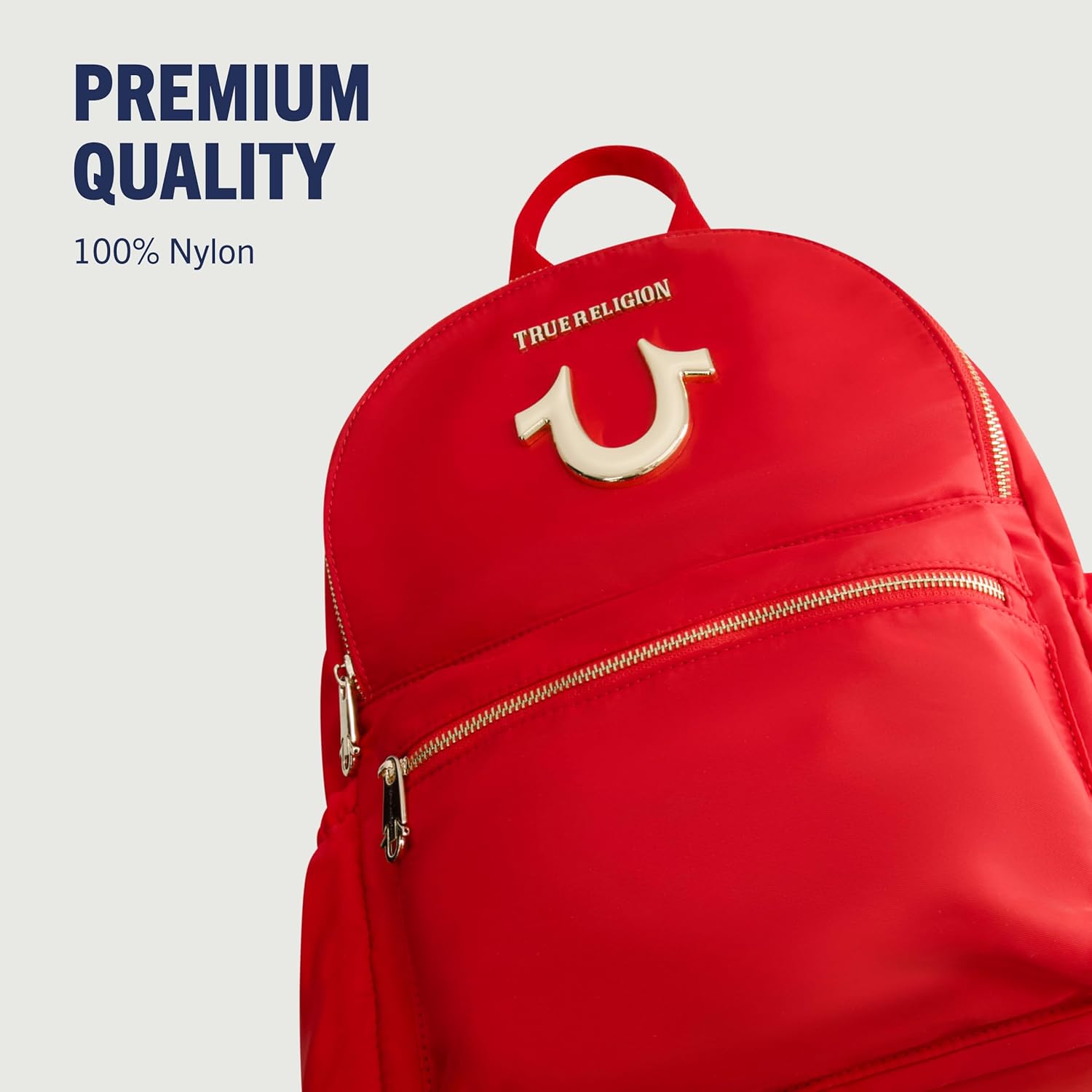 True Religion Backpack, Zip pocket, Horseshoe Logo Travel Bag, Red