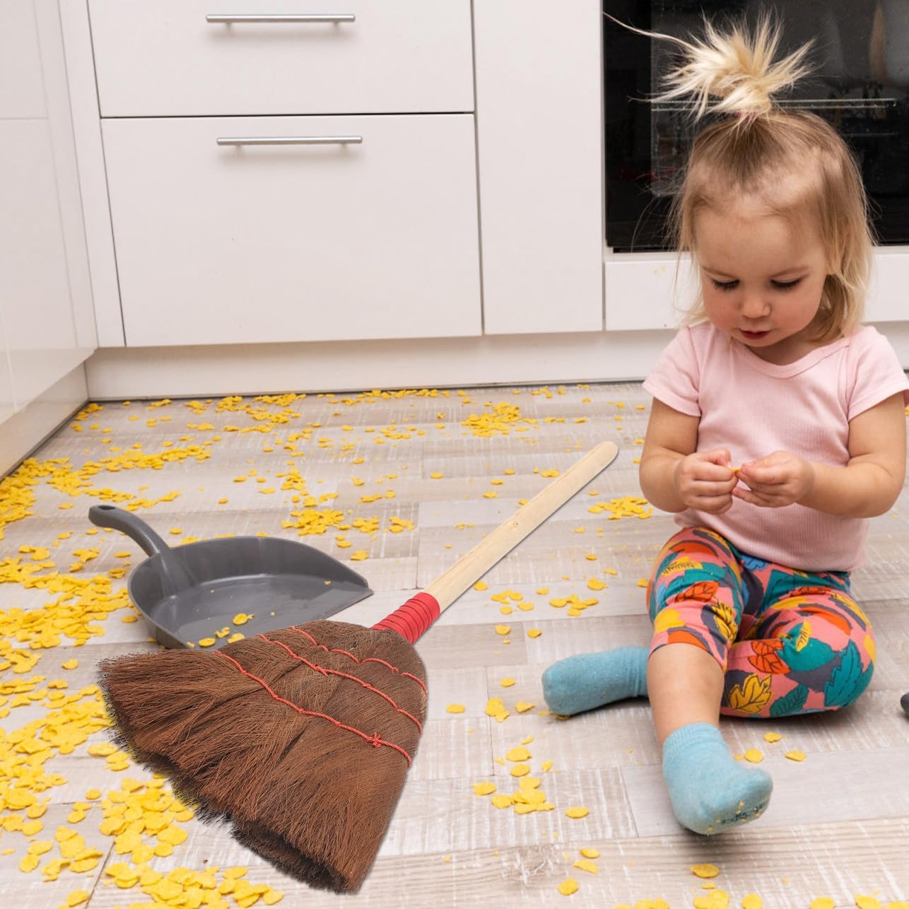 Kids Household Broom Floor Cleaning Tool Wood Palm Fiber