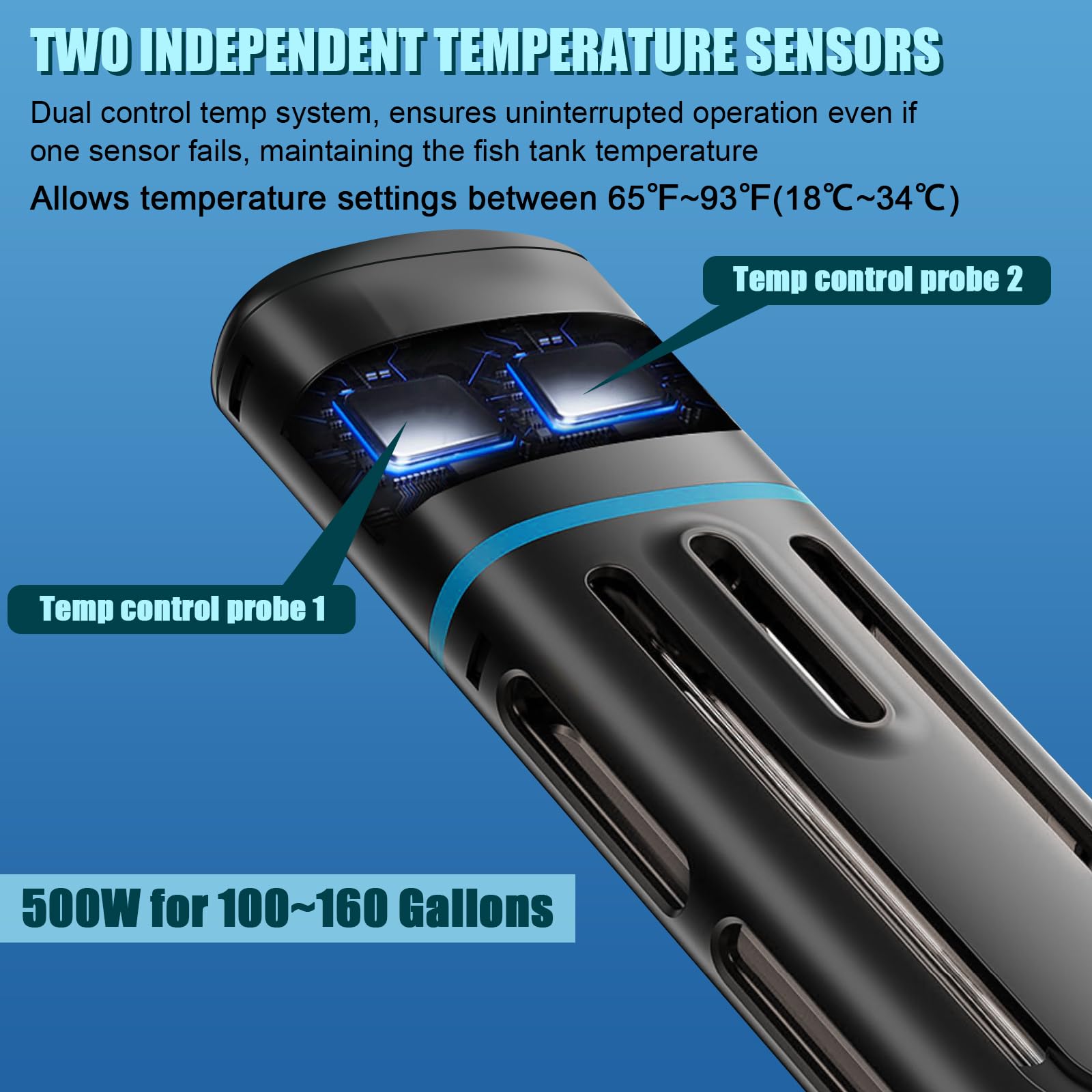 LYPHARD AQUARIUMS Calentador electrónico para acuario, calentador de pecera pequeño de 500 W, calentador sumergible ajustable, control de temperatura PID con LED digital, apagado automático de secado