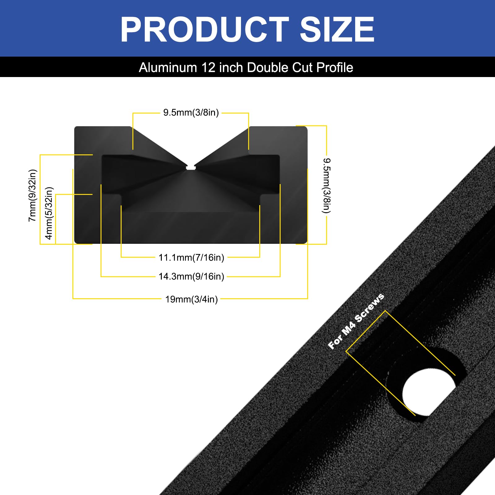 iMetrx T Tracks Woodworking Aluminum 12 inch 305 mm Black 4 Pcs Double Cut Profile Universal with Predrilled Mounting Holes and Screws for Universal T-Track Accessories - Image 4