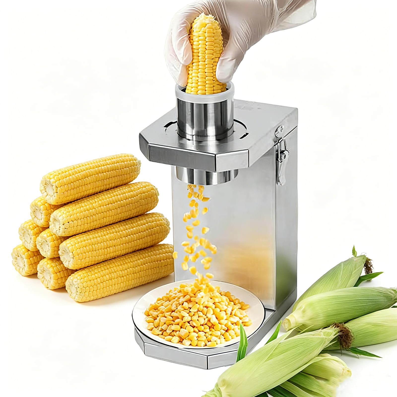 Macchina per sgusciare mais, pelapatate e spogliarellista elettrico, in acciaio inox, per mais dolce, compatibile con la maggior parte delle dimensioni di mais crudo e cotto, per uso in cucina