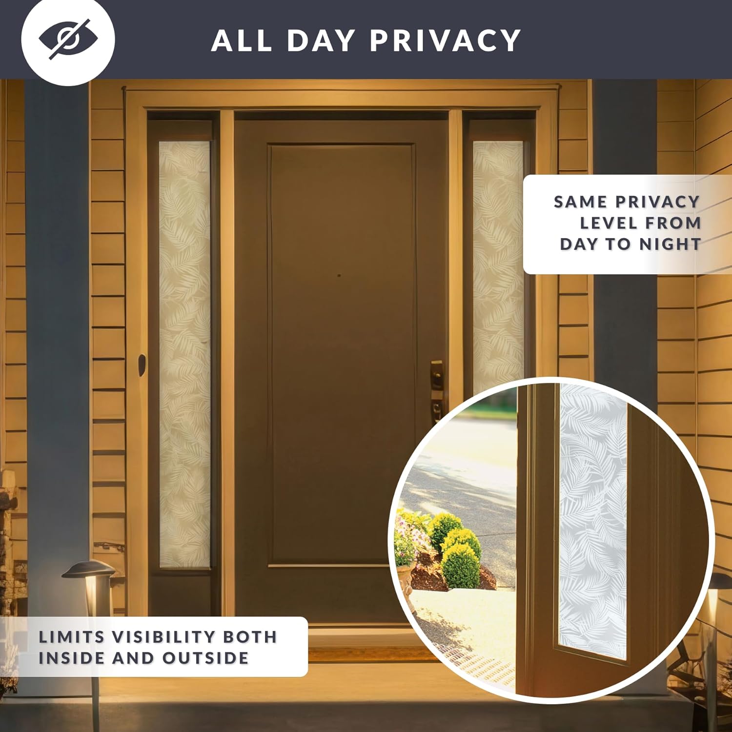 Etched Palm Sidelight Window Privacy Film by Artscape - Decorative Frosted Glass Design, Static Cling, Full Coverage Privacy, Light Control, Water-Applied Installation, Made in USA - 12 x 73 Inch