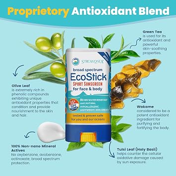 STREAM 2 SEA EcoStick SPF 35 Mineral Sunscreen Stick | Sweat & Water Resistant Sunblock | USDA Approved Biodegradable & Reef Safe Sunscreen Protection(EcoStick Sport)