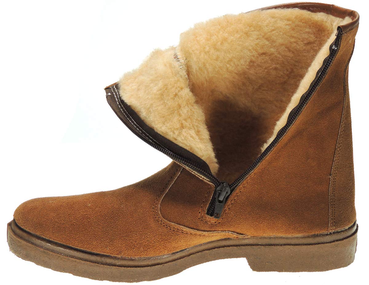 Calzados Romero VALLERA 399: Bota Serraje Media Caña para Campo Granja Trabajo Cremallera Labores Agrícolas Forro Lana Invierno Hombre. Arena Talla 42