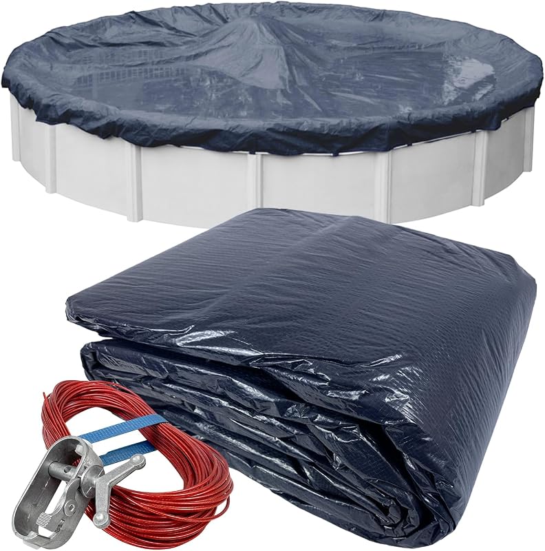 Robelle 21 ft Economy Winter Pool Cover for Above Ground Pools | Blue Above Ground Pool Cover, 3 ft Overlap (24ft Cover Size), Solid 7 x 7 Scrim, 2.2 oz/yd2, 8-Year Warranty, Style: 3621