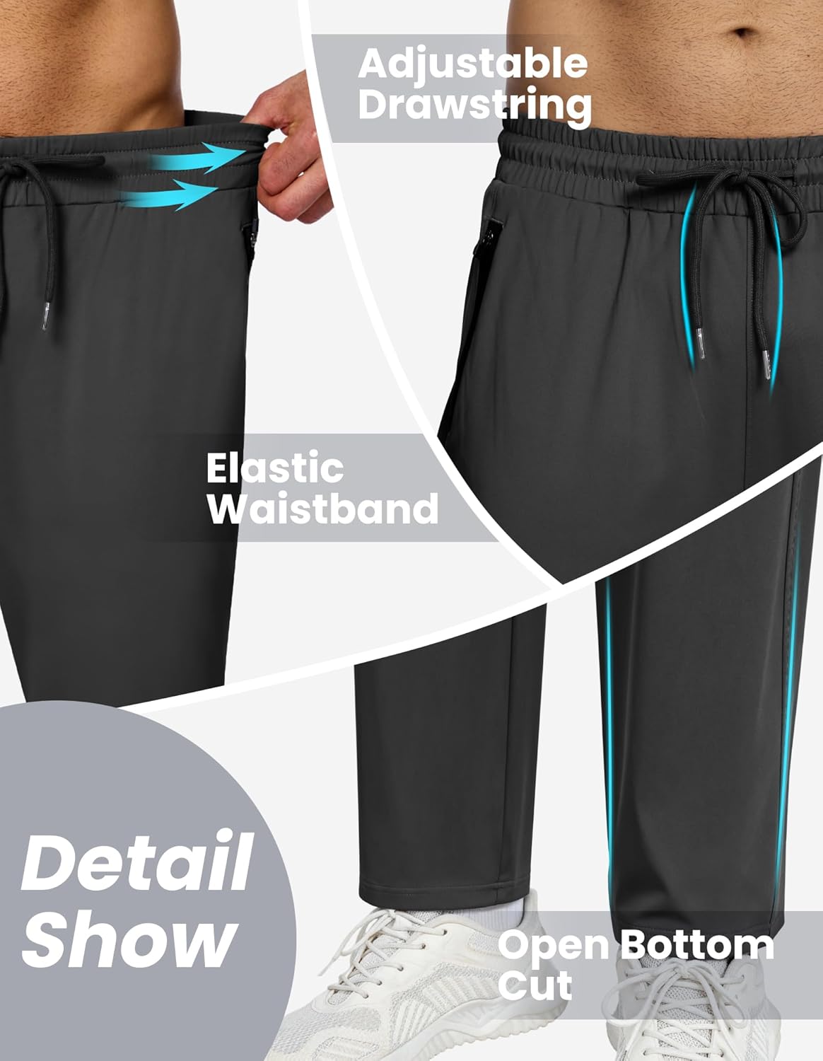 CE' CERDR 3/4 Pack Mens Sweatpants with Zipper Pockets Athletic Workout Jogger Pants for Men Running Jogging Casual Pants - Image 3