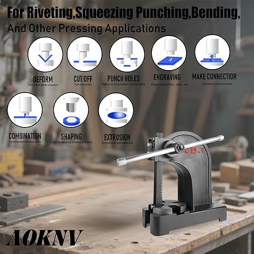 Miniatura 5 de Prensa de eje de 1 tonelada con volante, altura máxima de 5.5 pulgadas, prensa manual de escritorio de hierro fundido, prensa manual de precisión