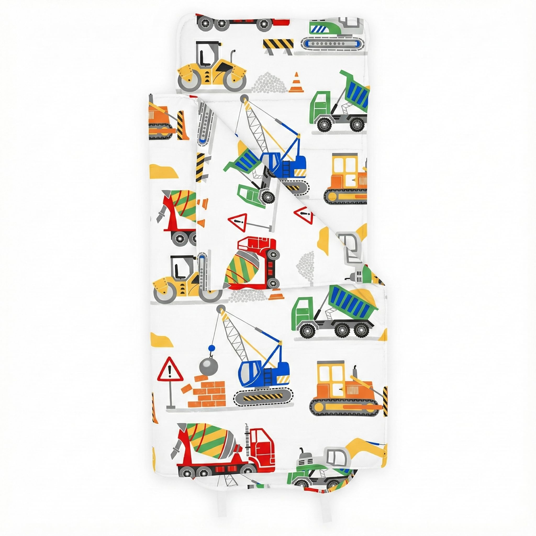 Bloomsbury Mill - Nap Mat for Toddlers and Kids - Pillow, Mat and Blanket - All-in-One Sleeping Bag for Nursery & Ready Bed for Nap Time and Sleepovers - Travel Essentials - Construction Diggers