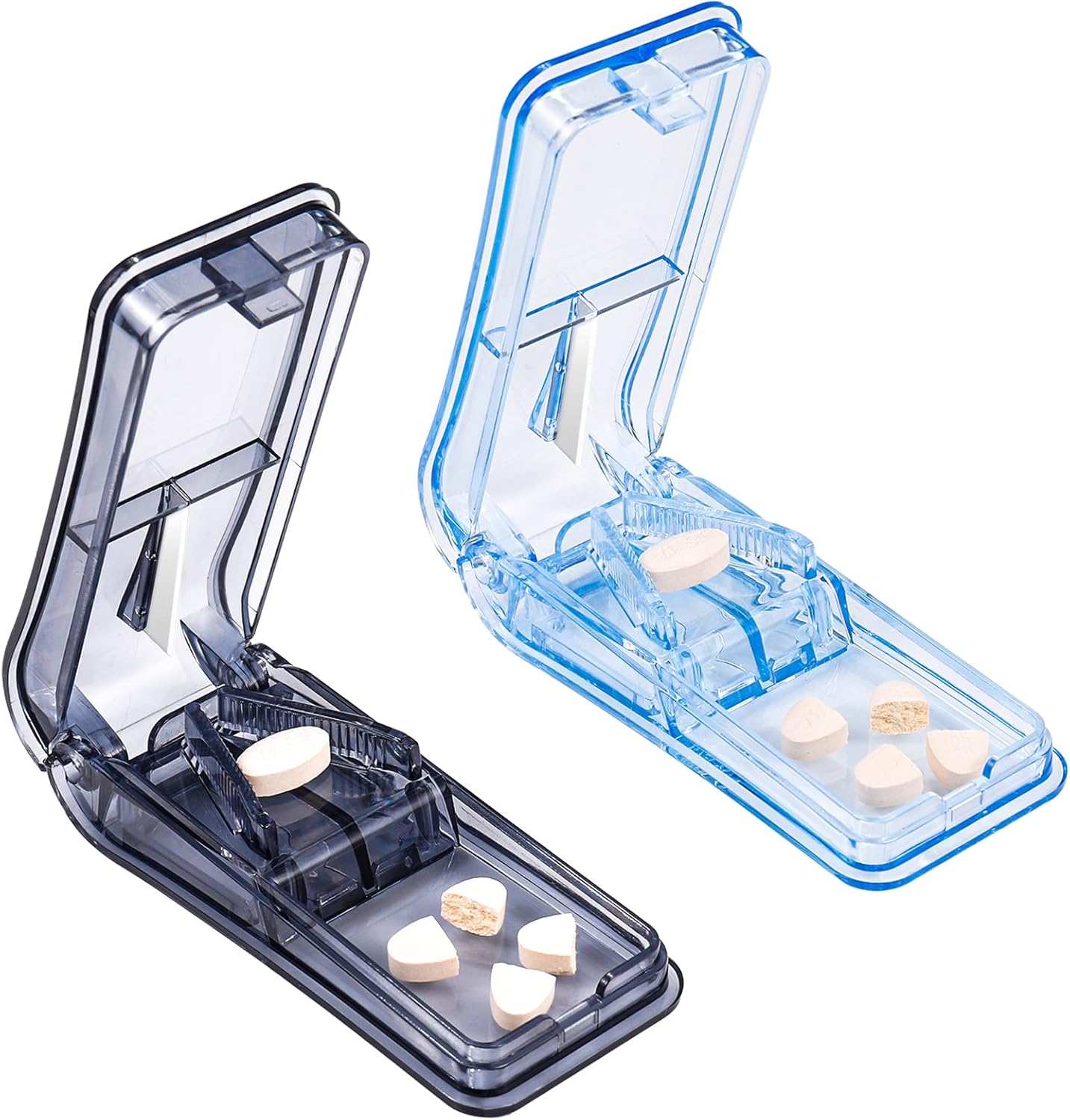 Teblacker 2 pcs Pill Cutter, Portable 2in1Pill Splitter with Blade