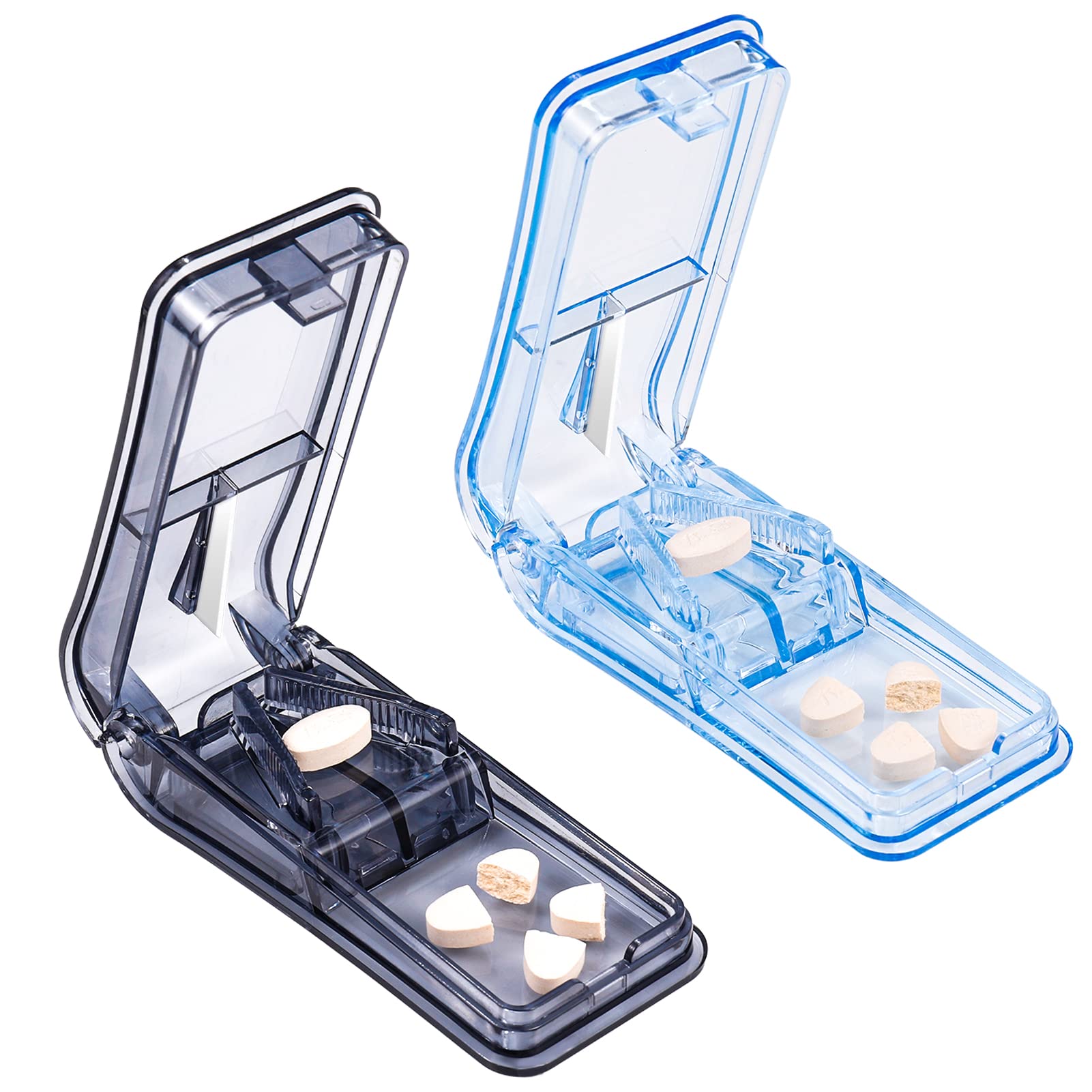 Teblacker2 pcs Pill Cutter, Portable 2-in-1Pill Splitter with Blade and Storage Compartment for Small or Large Pills Cut in Half Quarter for Pills Tablets