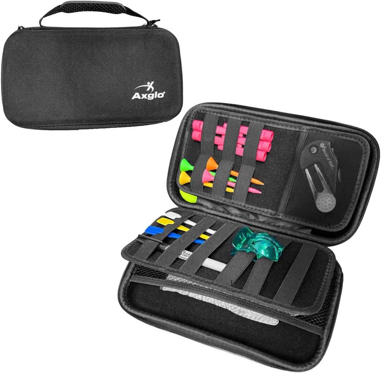 Golf Accessories Storage Case | Lightweight & Practical Golf Storage Organizer with Carabiner | Large Storage Space for Tees, Gloves, & Ball Caps Perfect Golf Gifts | Black